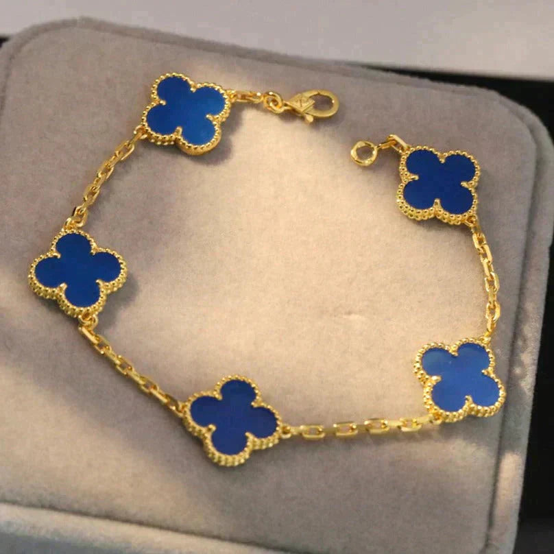 [baslovejewels]CLOVER 5 MOTIFS BLUE AGATE BRACELET