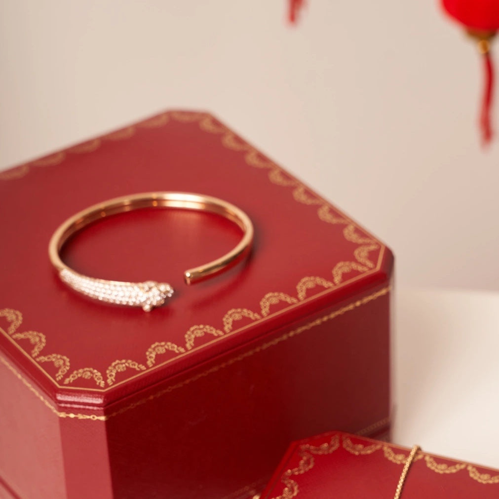 [baslovejewels]PANTHERE ROSE GOLD DIAMOND OPEN BRACELET