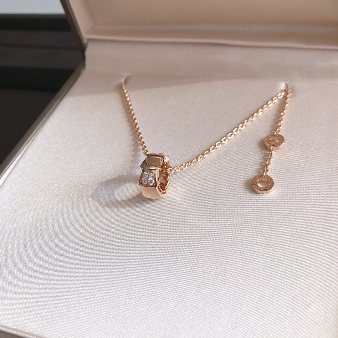 [baslovejewels]SERPENTI PEDANT DIAMOND PINK GOLD NECKLACE