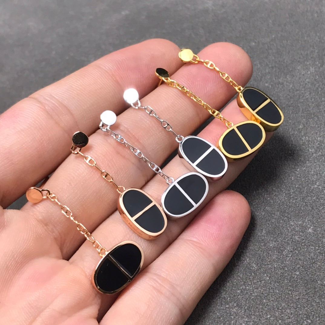 [baslovejewels]CHAINE VERSO BLACK CERAMIC SILVER EARRINGS