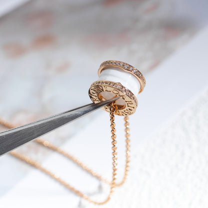 [baslovejewels]ZERO 1 WHITE CERAMIC PINK GOLD DIAMOND NECKLACE