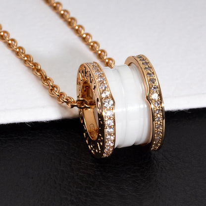 [baslovejewels]ZERO 1 WHITE CERAMIC PINK GOLD DIAMOND NECKLACE