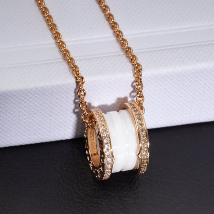 [baslovejewels]ZERO 1 WHITE CERAMIC PINK GOLD DIAMOND NECKLACE