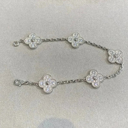 [baslovejewels]CLOVER 5 MOTIFS  DIAMOND BRACELET SILVER