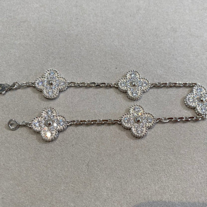 [baslovejewels]CLOVER 5 MOTIFS  DIAMOND BRACELET SILVER
