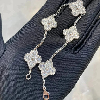 [baslovejewels]CLOVER 5 MOTIFS  DIAMOND BRACELET SILVER