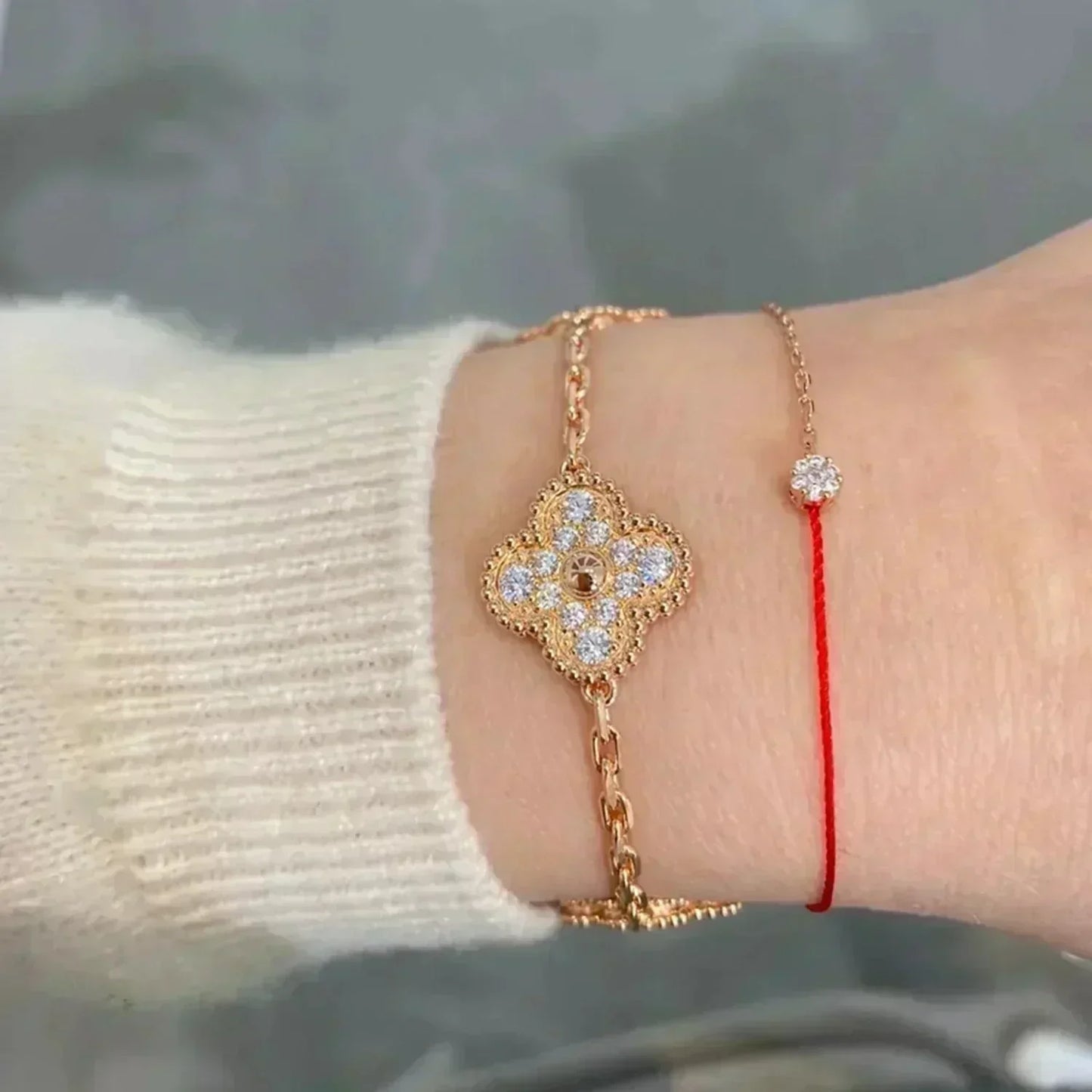 [baslovejewels]CLOVER 5 MOTIFS  FULL DIAMOND BRACELET