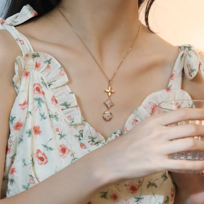 [baslovejewels]STAR AND SUN DIAMOND PINK GOLD NECKLACE