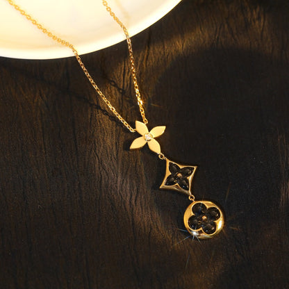 [baslovejewels]STAR AND SUN ONYX PINK GOLD NECKLACE
