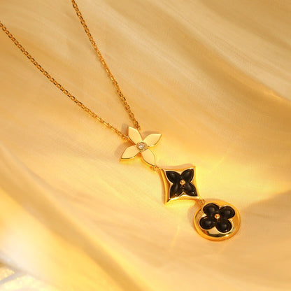 [baslovejewels]STAR AND SUN ONYX PINK GOLD NECKLACE