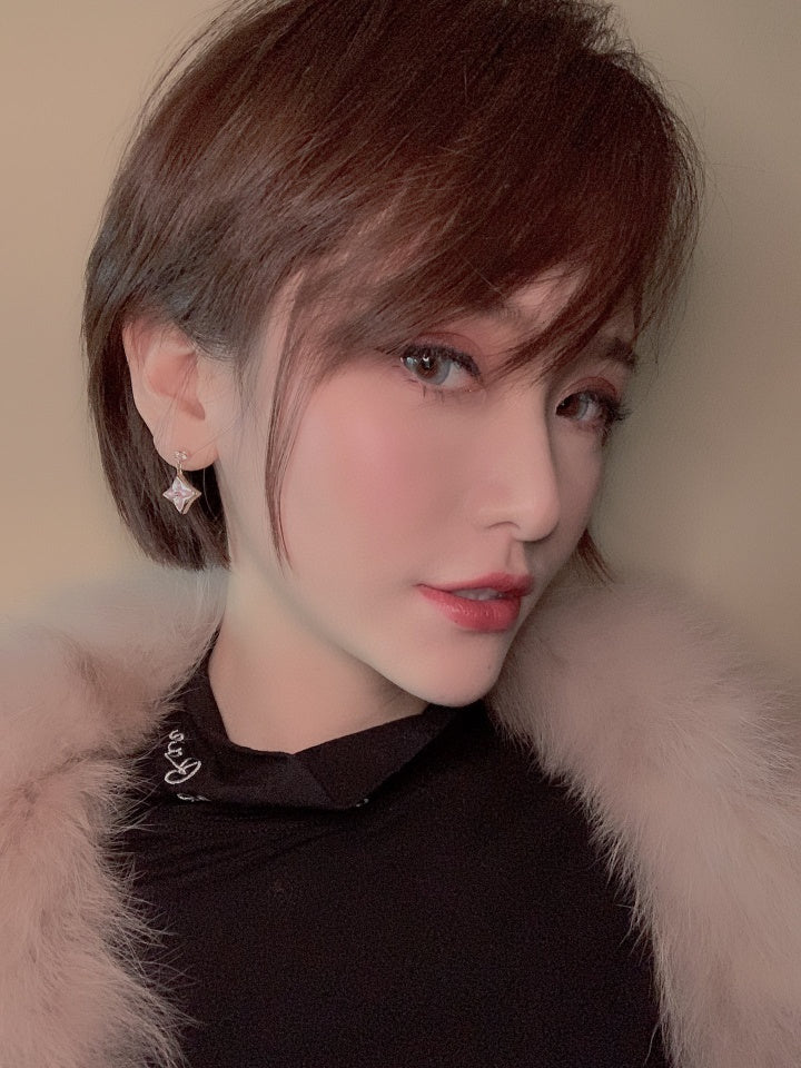 [baslovejewels]DOUBLE STAR PINK GOLD MOP DROP EARRINGS