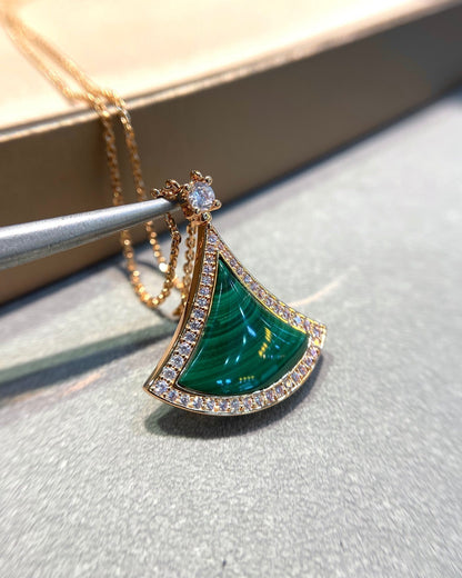 [baslovejewels]DREAM MALACHITE DIAMOND PAVED PINK GOLD NECKLACE