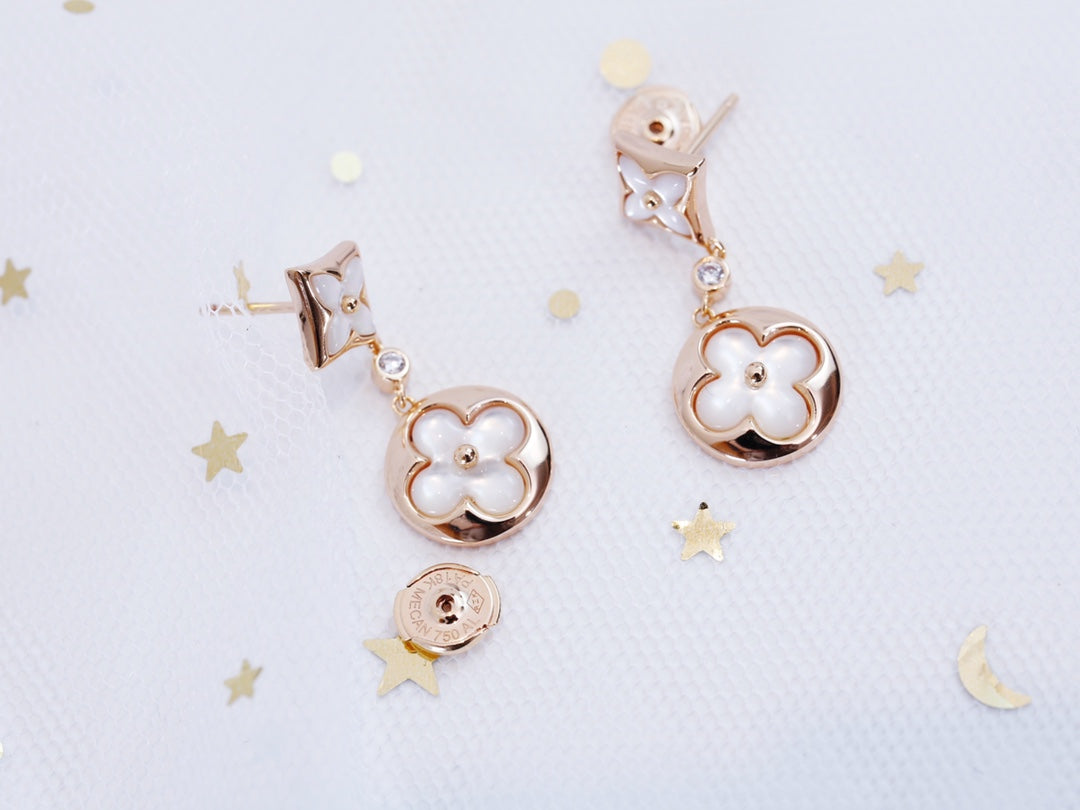 [baslovejewels]STAR AND SUN PINK GOLD MOP DROP EARRINGS