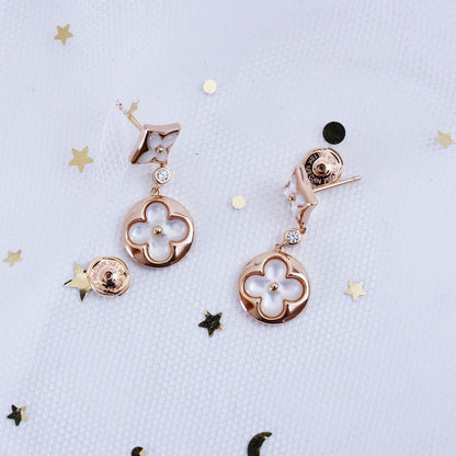 [baslovejewels]STAR AND SUN PINK GOLD MOP DROP EARRINGS