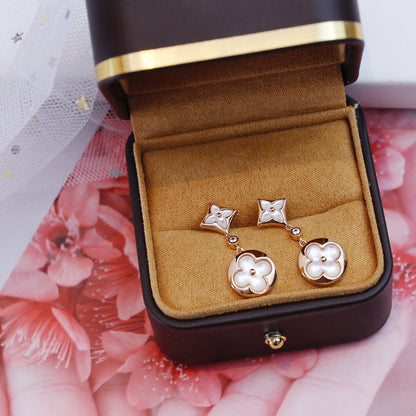 [baslovejewels]STAR AND SUN PINK GOLD MOP DROP EARRINGS