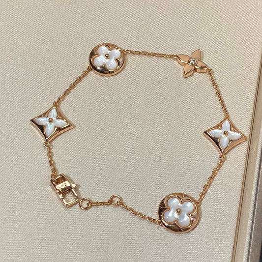[baslovejewels]STAR AND SUN 5 MOTIF MOP PINK GOLD BRACELET