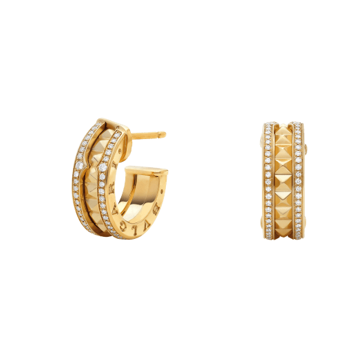 [baslovejewels]ZERO 1 ROCK GOLD EARRINGS WITH STUDDED SPIRAL AND PAVED DIAMONDS