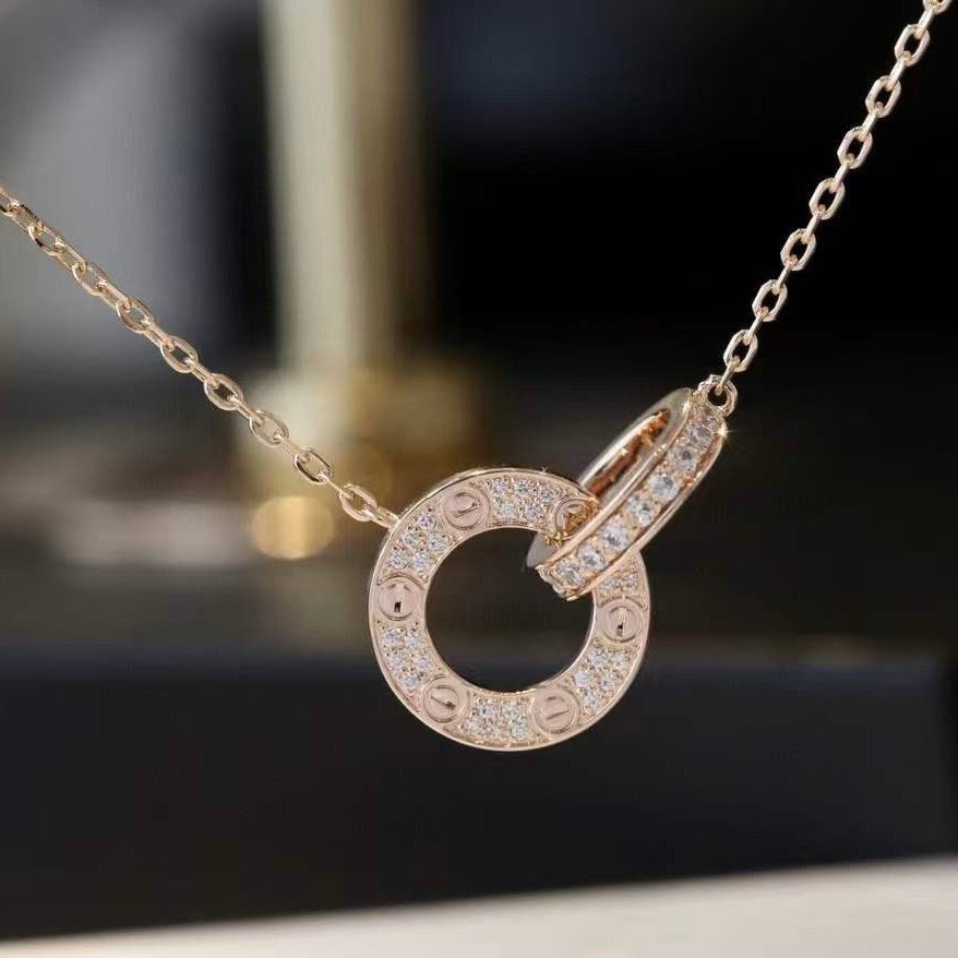 [baslovejewels]LOVE 7.6MM NECKLACE ROSE GOLD AND SILVER  FULL DIAMOND