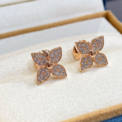 [baslovejewels]STAR BLOSSOM STUD EARRINGS PINK GOLD DIAMONDS