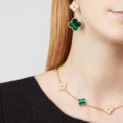 [baslovejewels]CLOVER 10 MOTIFS MALACHITE DIAMOND NECKLACE