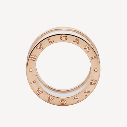 [baslovejewels]ZERO 1 FOUR-BAND LOOPS AND WHITE CERAMIC SPIRAL PINK GOLD RING