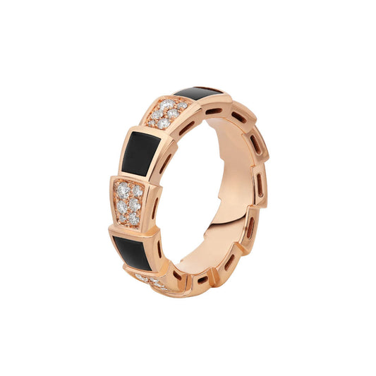 [baslovejewels]SERPENTI RING PINK GOLD BLACK MOP DIAMOND PAVED 4MM