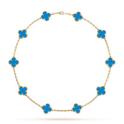 [baslovejewels]CLOVER 10 MOTIFS BLUE AGATE NECKLACE