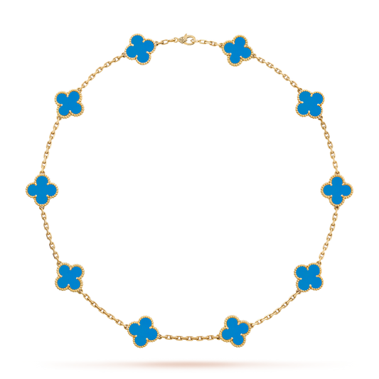 [baslovejewels]CLOVER 10 MOTIFS BLUE AGATE NECKLACE