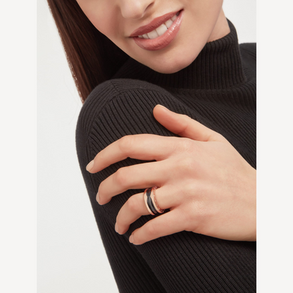[baslovejewels]ZERO 1 TWO-BAND LOOPS AND BLACK CERAMIC PINK GOLD RING