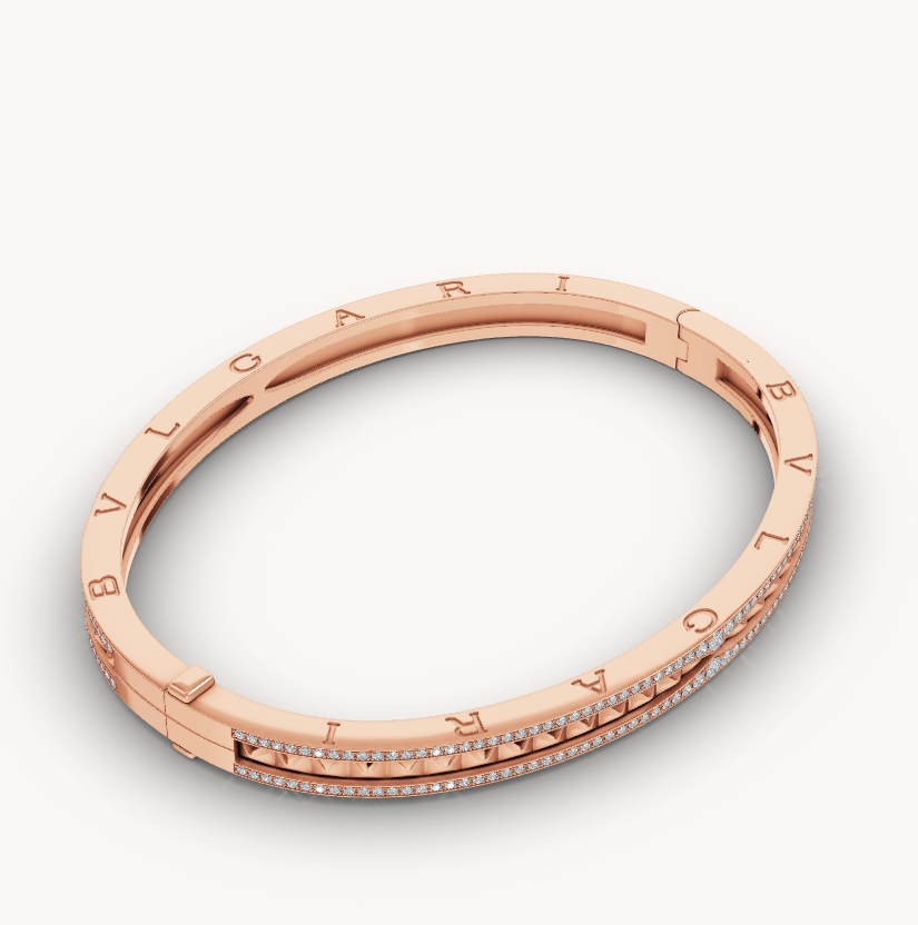 [baslovejewels]ZERO 1 SPIRAL AND PAVED DIAMOND PINK GOLD BRACELET