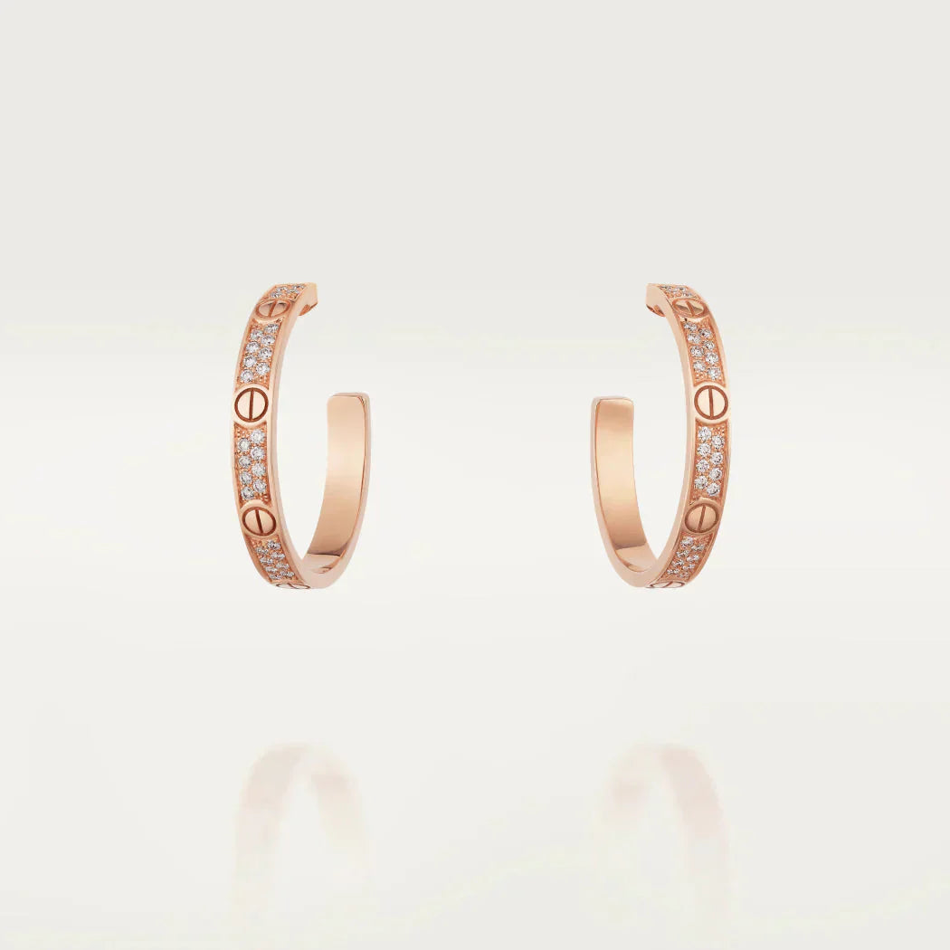 [baslovejewels]LOVE DIAMOND PINK GOLD HOOP EARRINGS