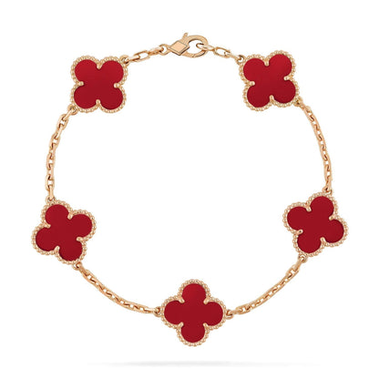 [baslovejewels]CLOVER 5 MOTIFS RED AGATE  BRACELET