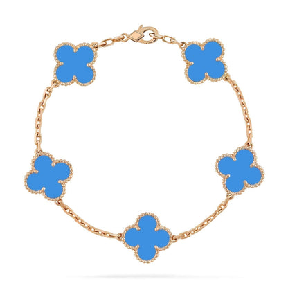 [baslovejewels]CLOVER 5 MOTIFS BLUE AGATE BRACELET