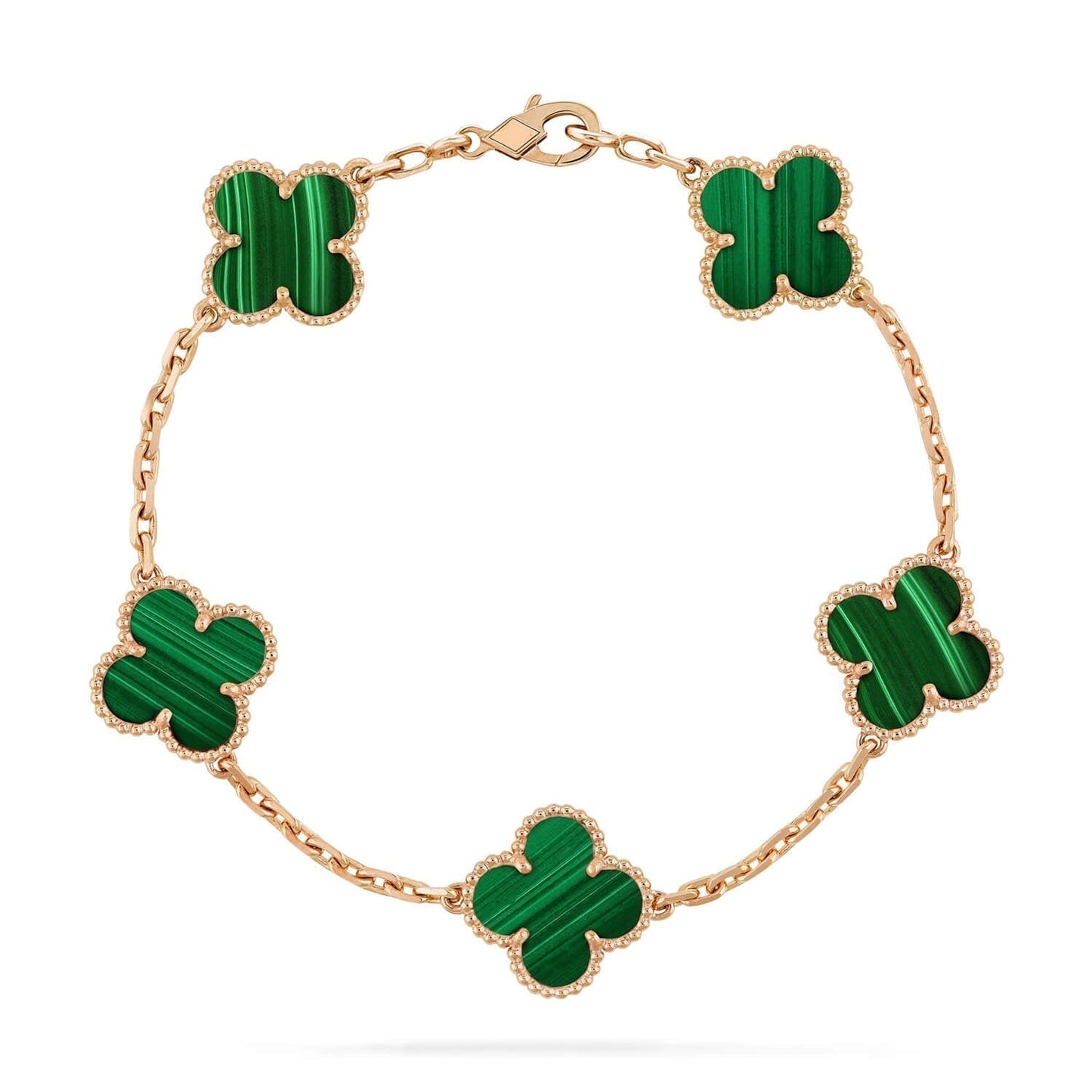 [baslovejewels]CLOVER 5 MOTIFS MALACHITE BRACELET