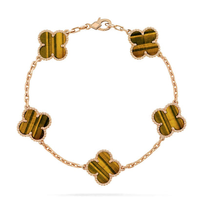[baslovejewels]CLOVER  5 MOTIFS TIGER EYE BRACELET