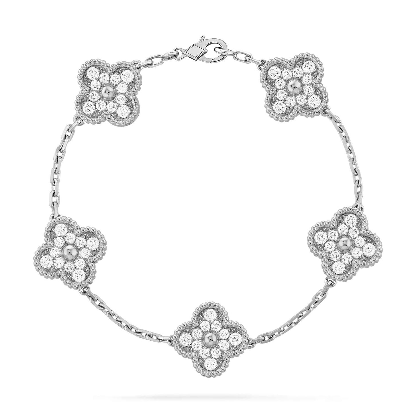 [baslovejewels]CLOVER 5 MOTIFS  DIAMOND BRACELET SILVER