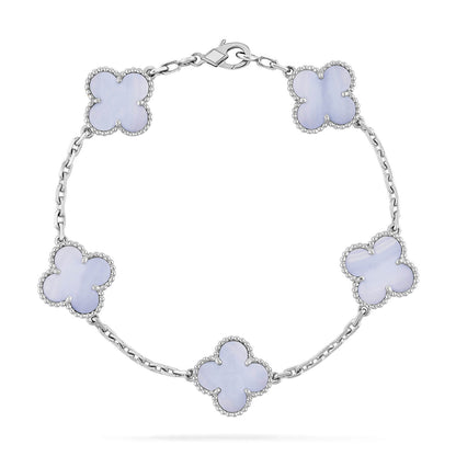 [baslovejewels]CLOVER  5 MOTIF PURPLE CHALCEDONY BRACELET SILVER