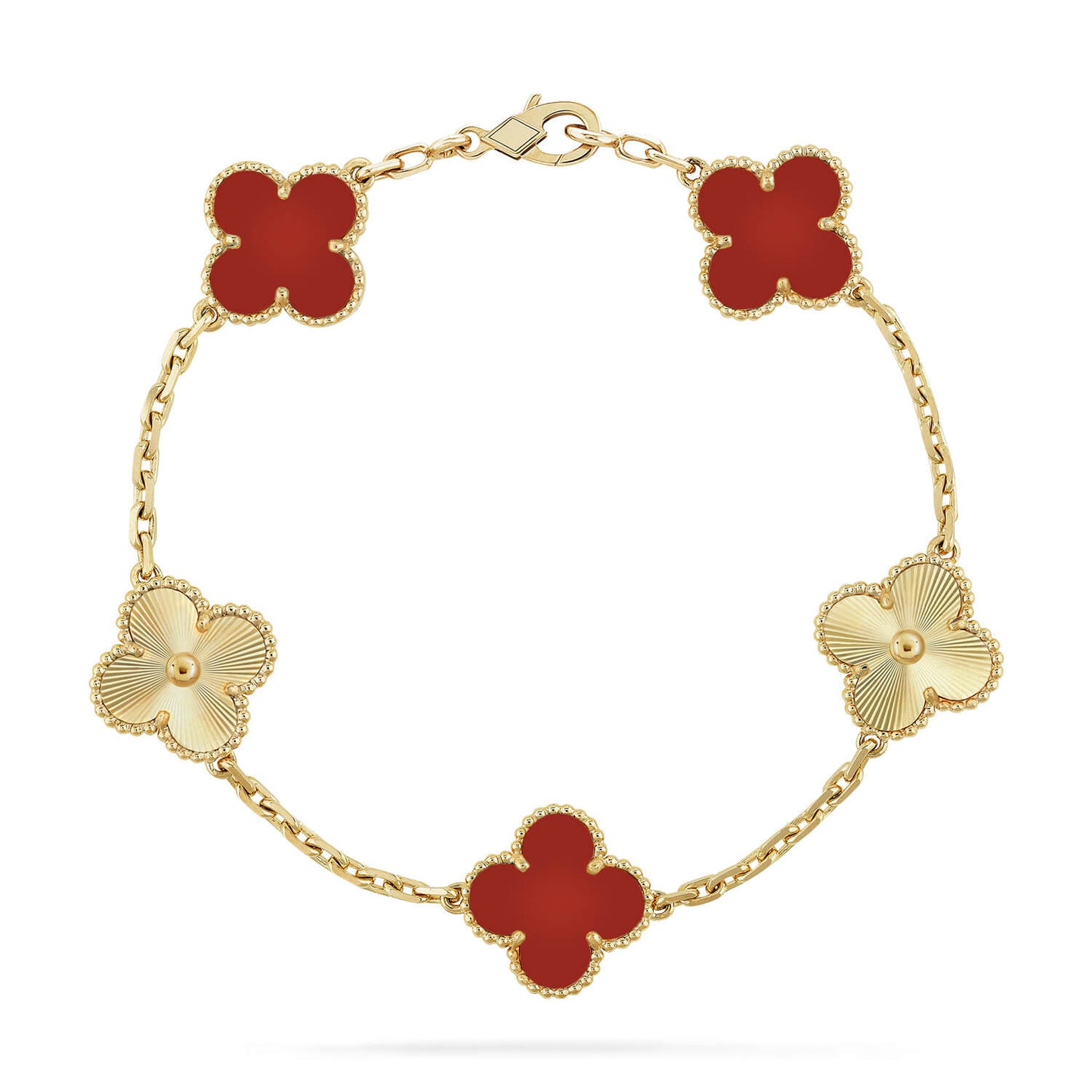 [baslovejewels]CLOVER  5 MOTIFS CARNELIAN GOLD BRACELET