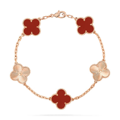[baslovejewels]CLOVER  5 MOTIFS CARNELIAN GOLD BRACELET
