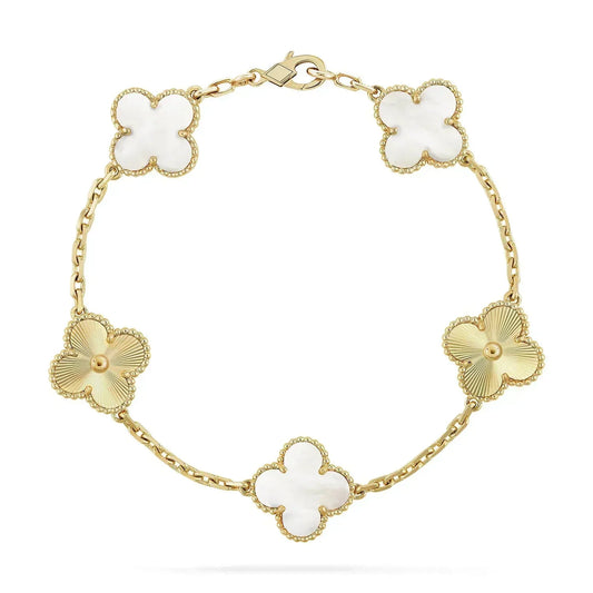 [baslovejewels]CLOVER BRACELET 5 MOTIF WHITE MOP PINK GOLD