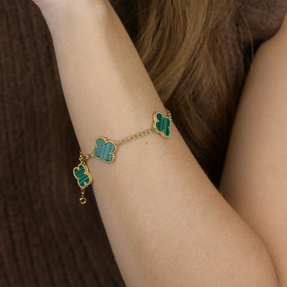 [baslovejewels]CLOVER 5 MOTIFS MALACHITE BRACELET