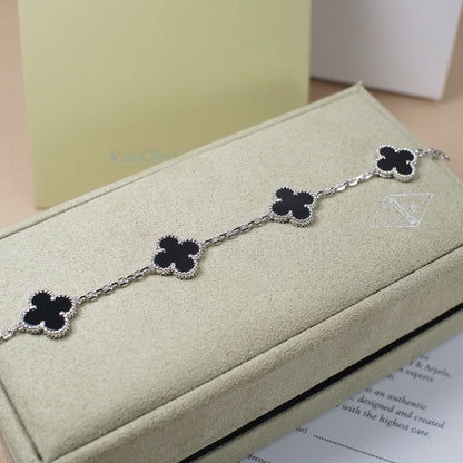 [baslovejewels]CLOVER 5 MOTIF ONYXS  BRACELET SILVER