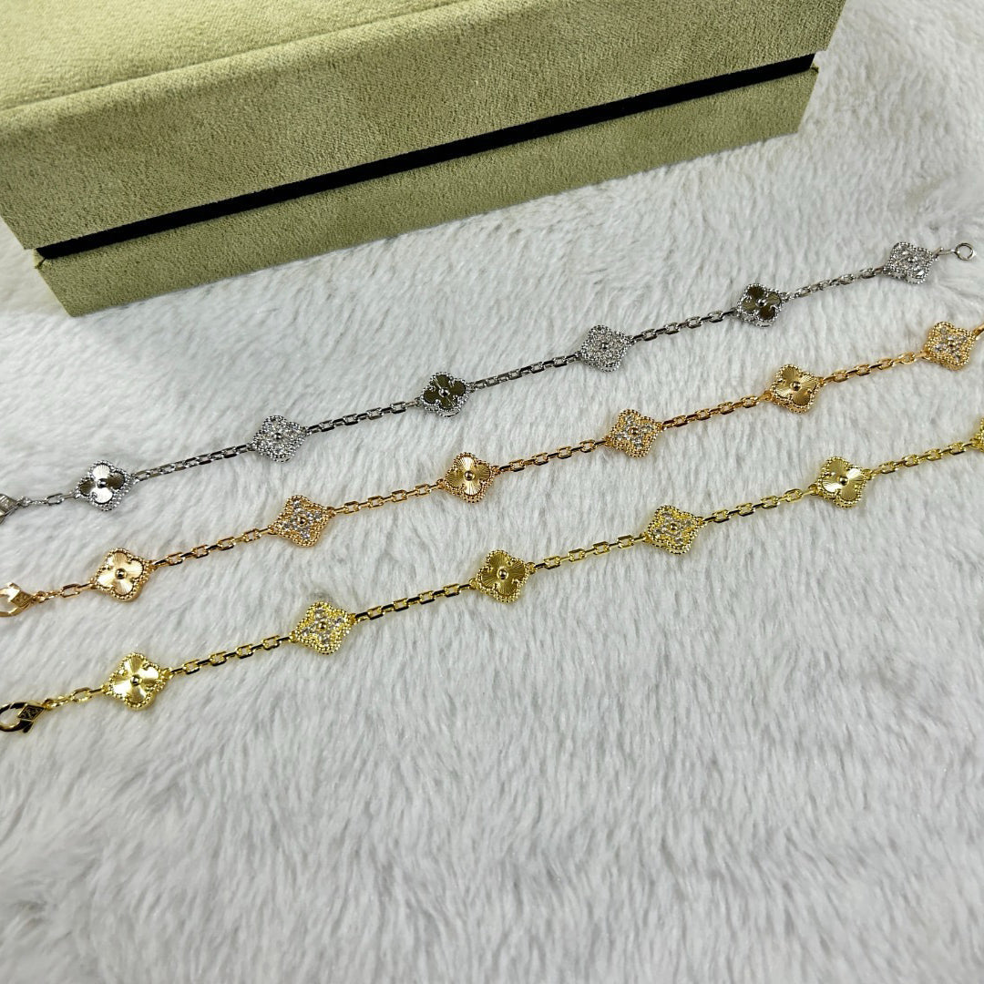 [baslovejewels]CLOVER 6 MOTIF DIAMOND LASER BRACELET