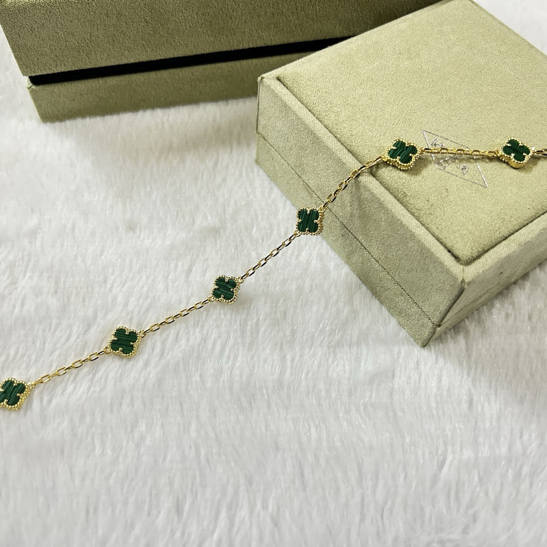 [baslovejewels]CLOVER 6 MOTIF MALACHITE BRACELET
