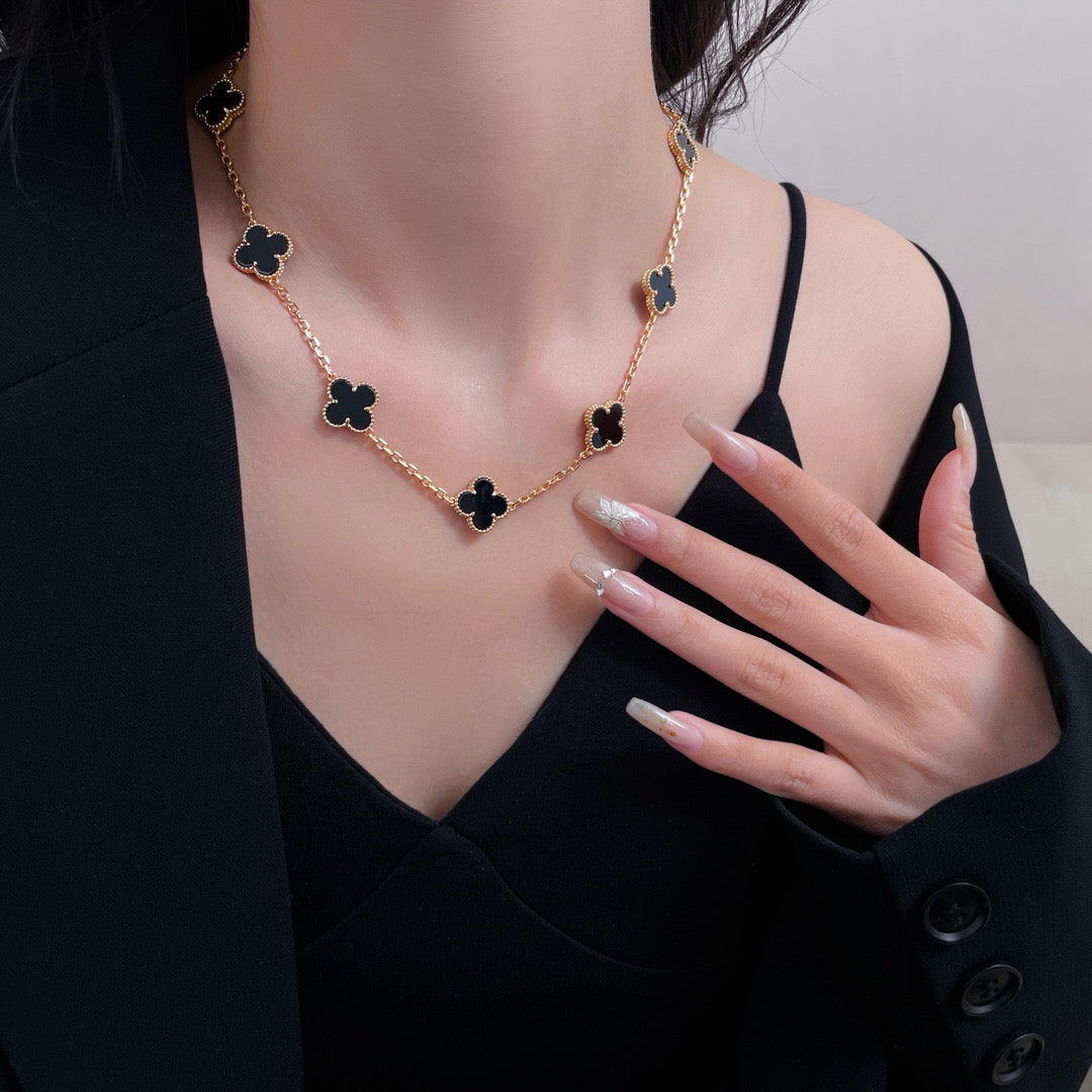 [baslovejewels]CLOVER 10 MOTIFS ONYX NECKLACE