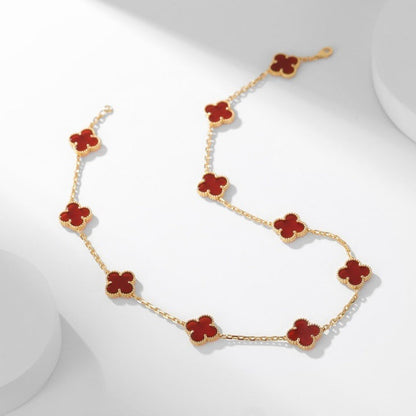 [baslovejewels]CLOVER 10 MOTIFS CARNELIAN NECKLACE