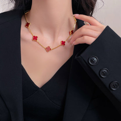 [baslovejewels]CLOVER 10 MOTIFS CARNELIAN NECKLACE