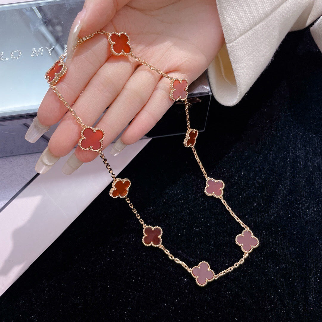 [baslovejewels]CLOVER 10 MOTIFS CARNELIAN NECKLACE