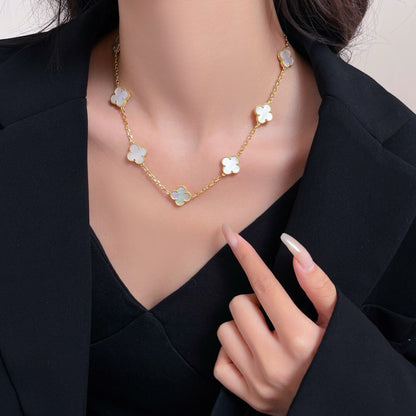 [baslovejewels]CLOVER 10 MOTIFS WHITE MOTHER OF PEARL NECKLACE