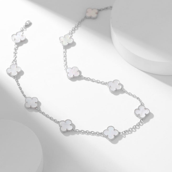 [baslovejewels]CLOVER 10 MOTIFS WHITE MOTHER OF PEARL NECKLACE